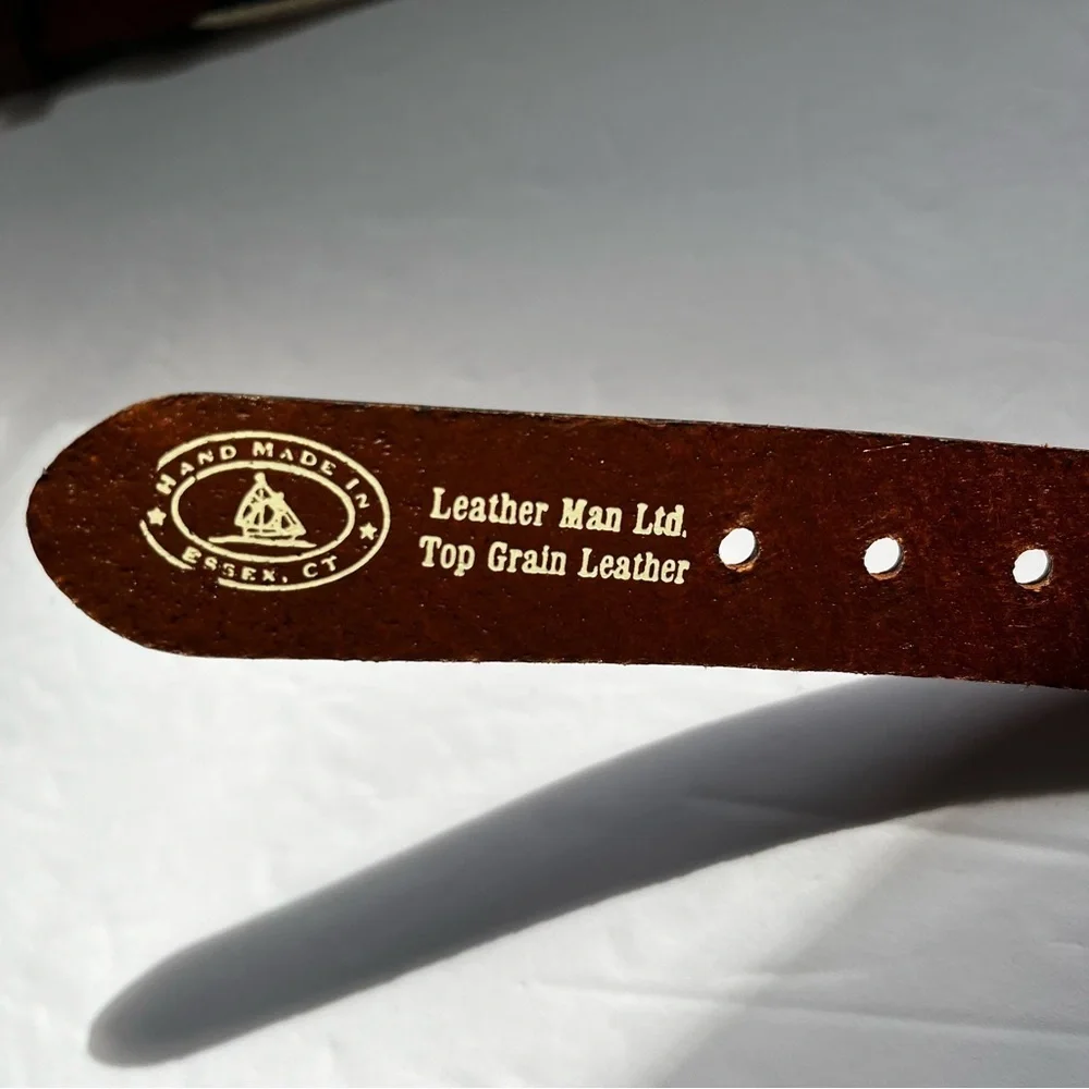 LEATHER MAN HANDMADE Lighthouse Print Belt with Gold Buckle Size 44
